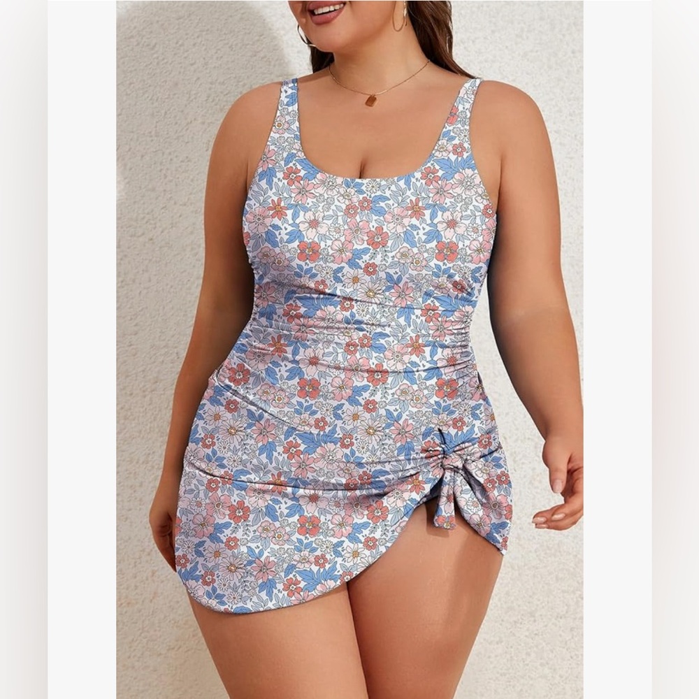 NWT- Floral Blue and Pink Swim Dress
